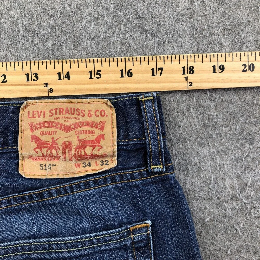 Levis 514 Jeans Mens 34x32 Blue Medium Wash Regular Straight Denim Pants Casual